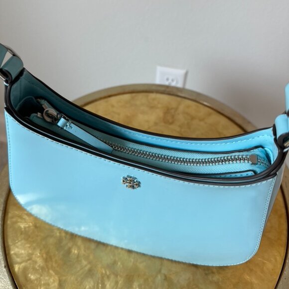 Tory Burch Emerson Patent Leather Shoulder Bag in Light Celeste - Picture 7 of 15
